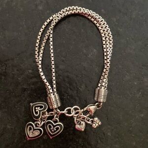 Brighton Silver Heart Charm Bracelet 7.5 long